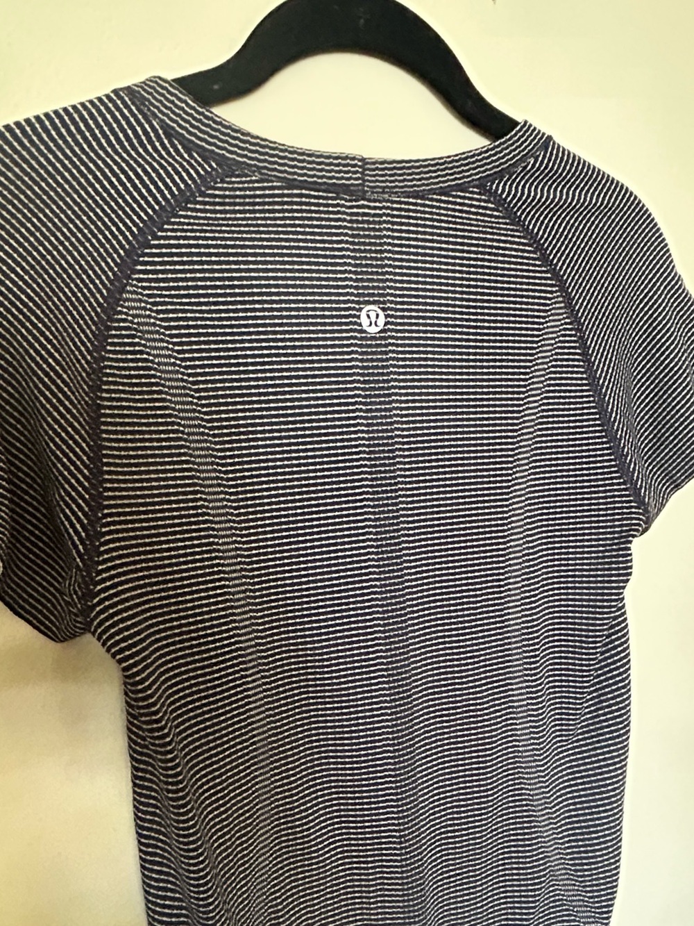 Lululemon Navy Blue and White Striped Short Sleeve Top